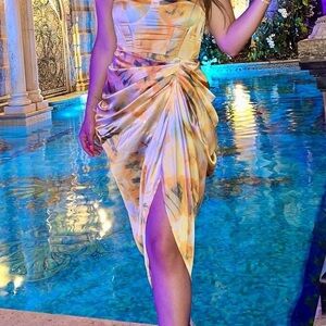 Silk-Like High Slit Yellow Skirt